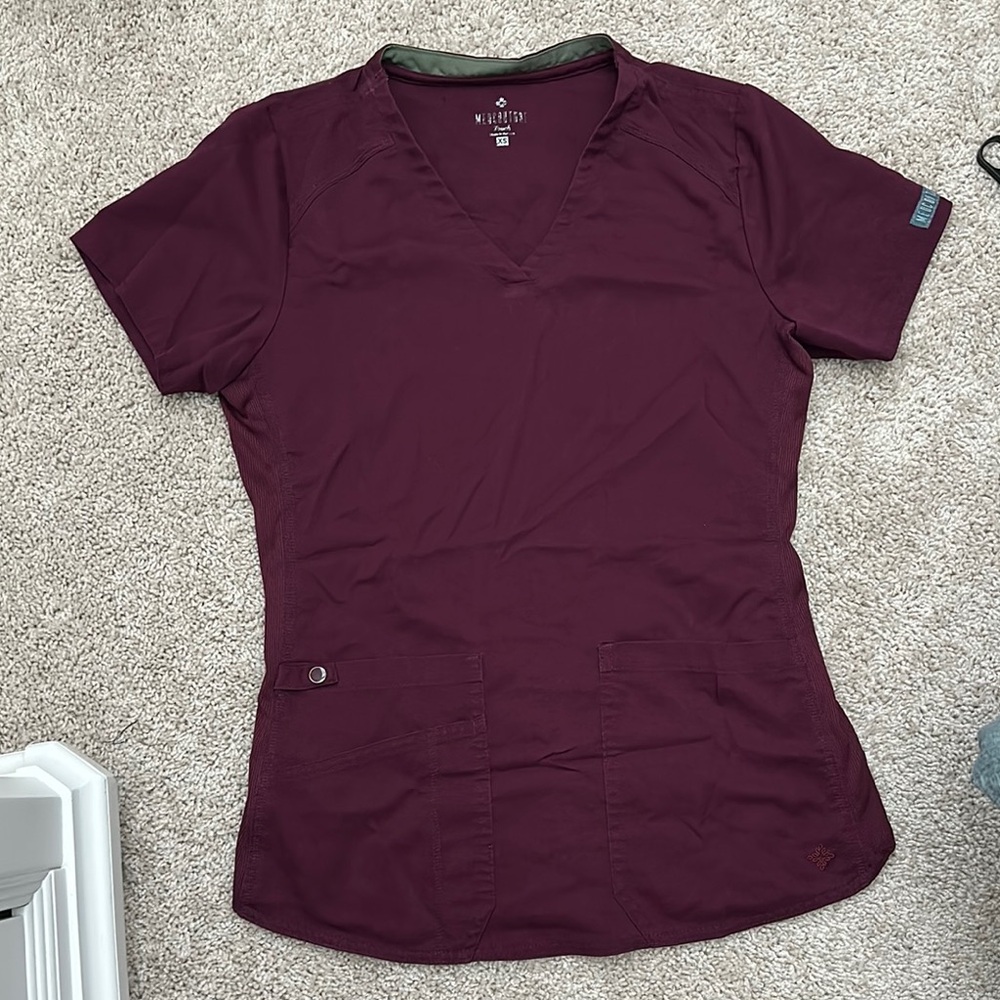 Burgundy Scrub Top with Pockets
